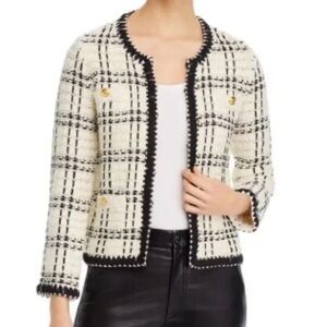 Tory Burch Cream and Black Plaid Cardigan